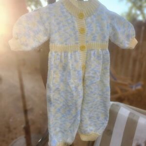 Cozy Knit Baby One Piece - Yellow and Blue